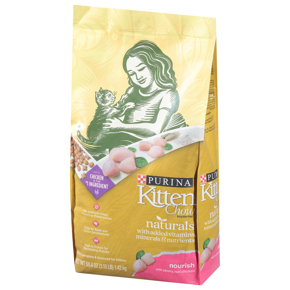 Kitten Chow Purina Cat Food, Naturals, Nourish-Front-Right-Elevated