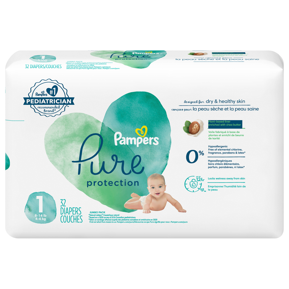 Pampers Pure Protection Diapers Size 1 8 14 lb Jumbo Pack