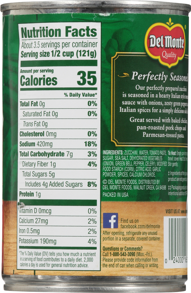 Del Monte Zucchini, with Italian Style Tomato Sauce, Sea SaltPlanogram