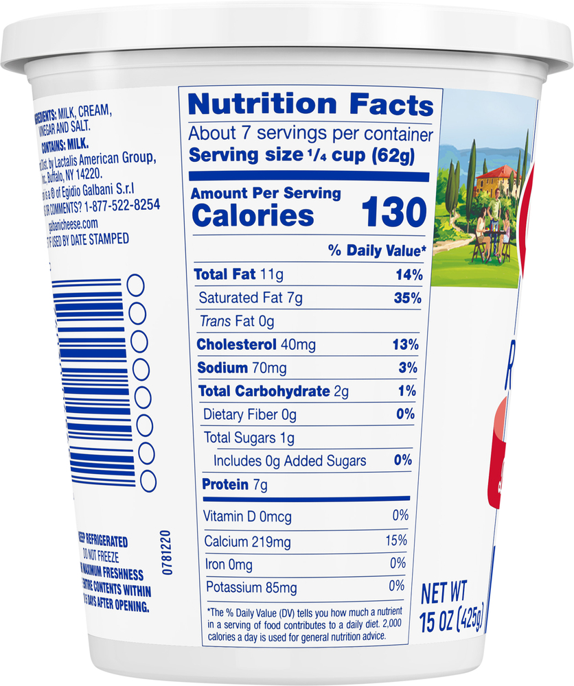 Galbani Ricotta Cheese, Double Cream, Whole MilkPlanogramBack