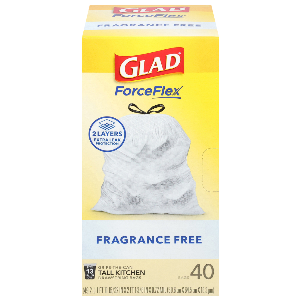Glad Tall Kitchen Trash Bags ForceFlexPlus with Clorox, 13 Gallon, Eucalyptus and Peppermint, 90 Count