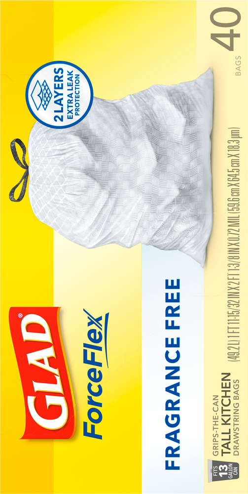 Glad ForceFlex Drawstring Bags, Kitchen, Fragrance Free, 13 Gallon 