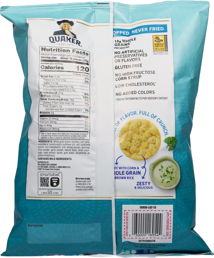 Quaker Rice Snack Ranch Quaker Gluten Free Buttermilk Ranch Rice Crisps-Planogram-Back