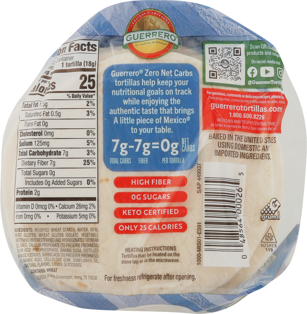 Guerrero Tortillas, Zero Net Carbs, OriginalPlanogramBack