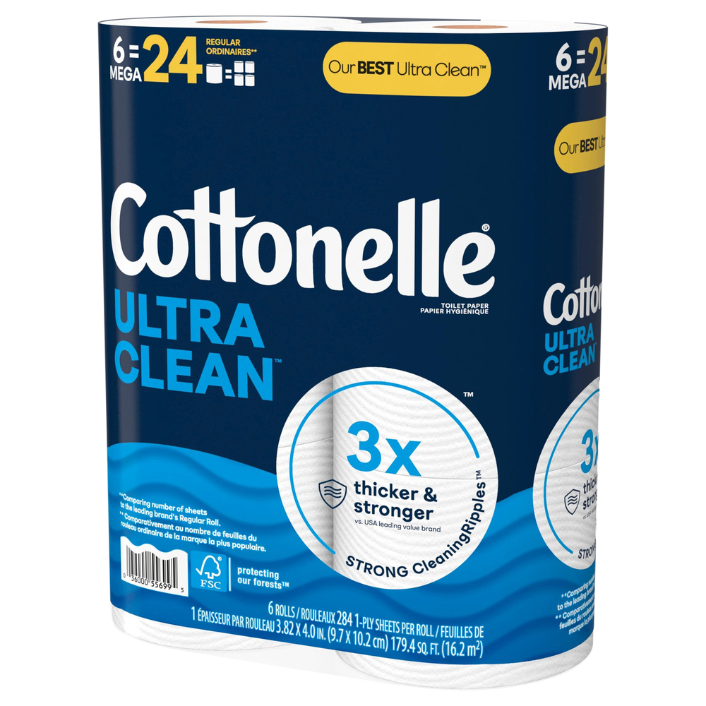 Cottonelle Ultra Clean Toilet Paper, Mega Rolls, 1PlyFrontRightElevated
