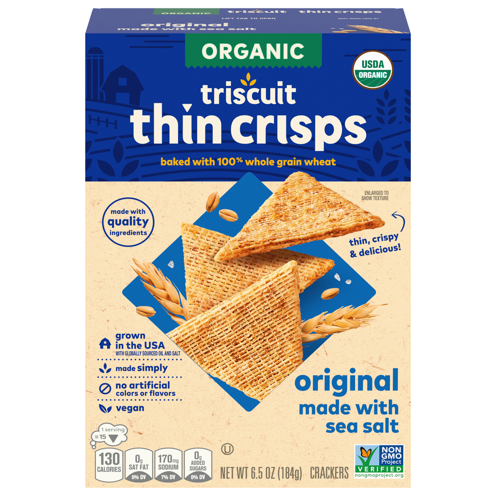 Triscuit Organic Original Crackers - Whole Grain Wheat Vegan Snacks