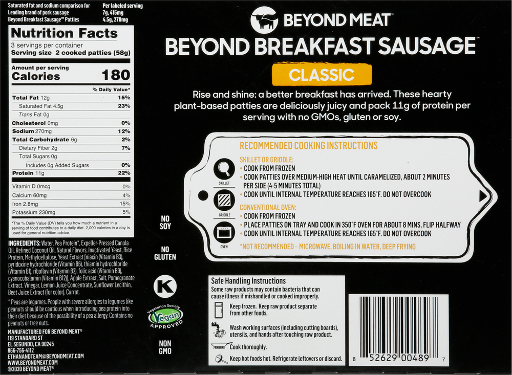 Beyond Meat Beyond Breakfast Sausage Patties, PlantBased, Classic