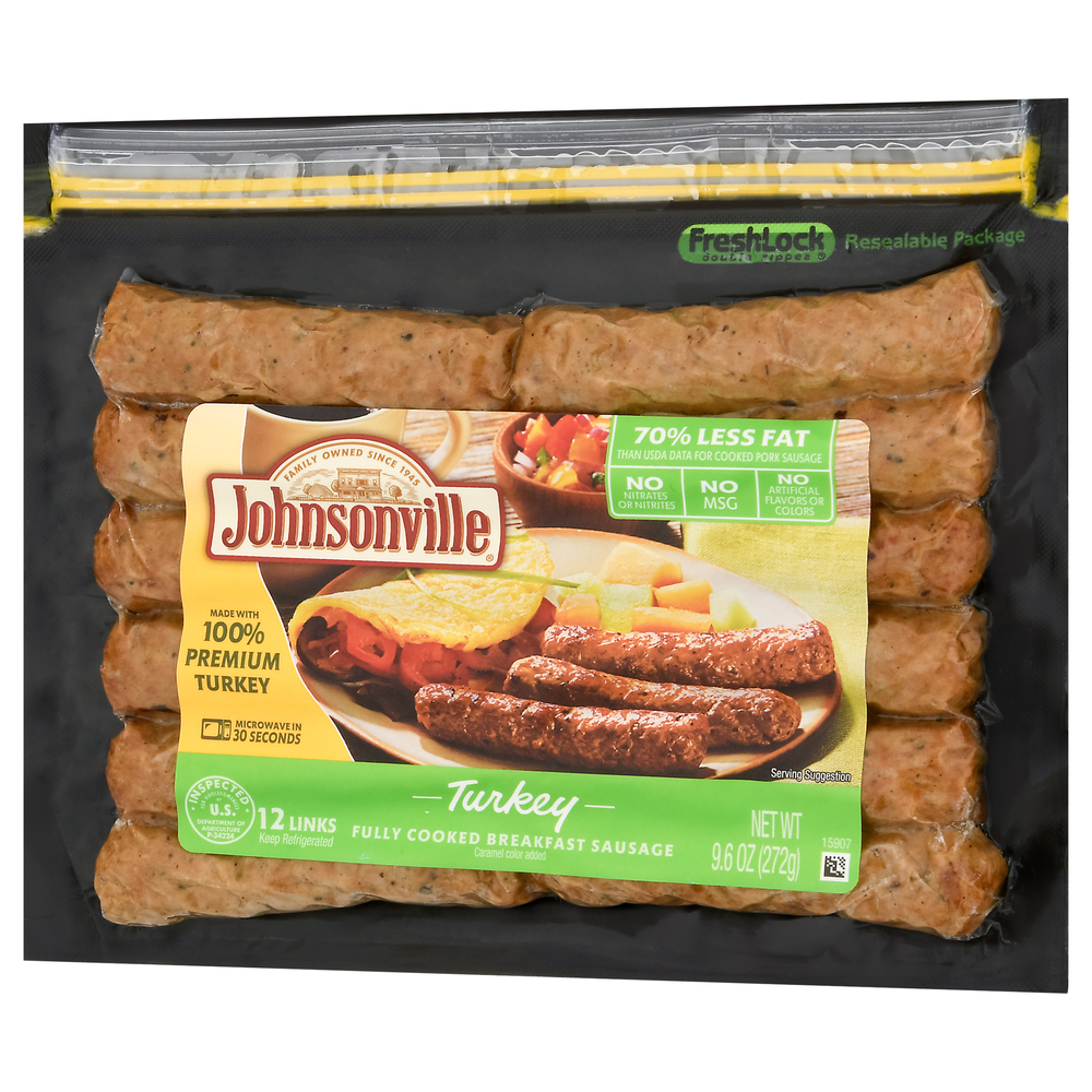Johnsonville Breakfast Sausage, Fully Cooked, TurkeyFrontRightElevated