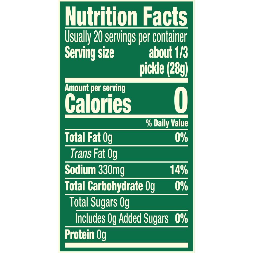 Claussen Kosher Dill Pickle Wholes Nutrition Facts