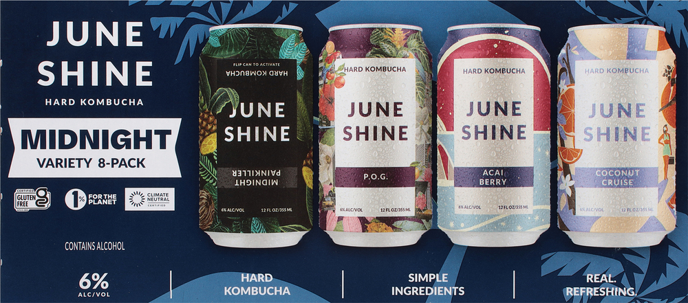 June Shine Hard Kombucha, Midnight Variety, 8 Pack