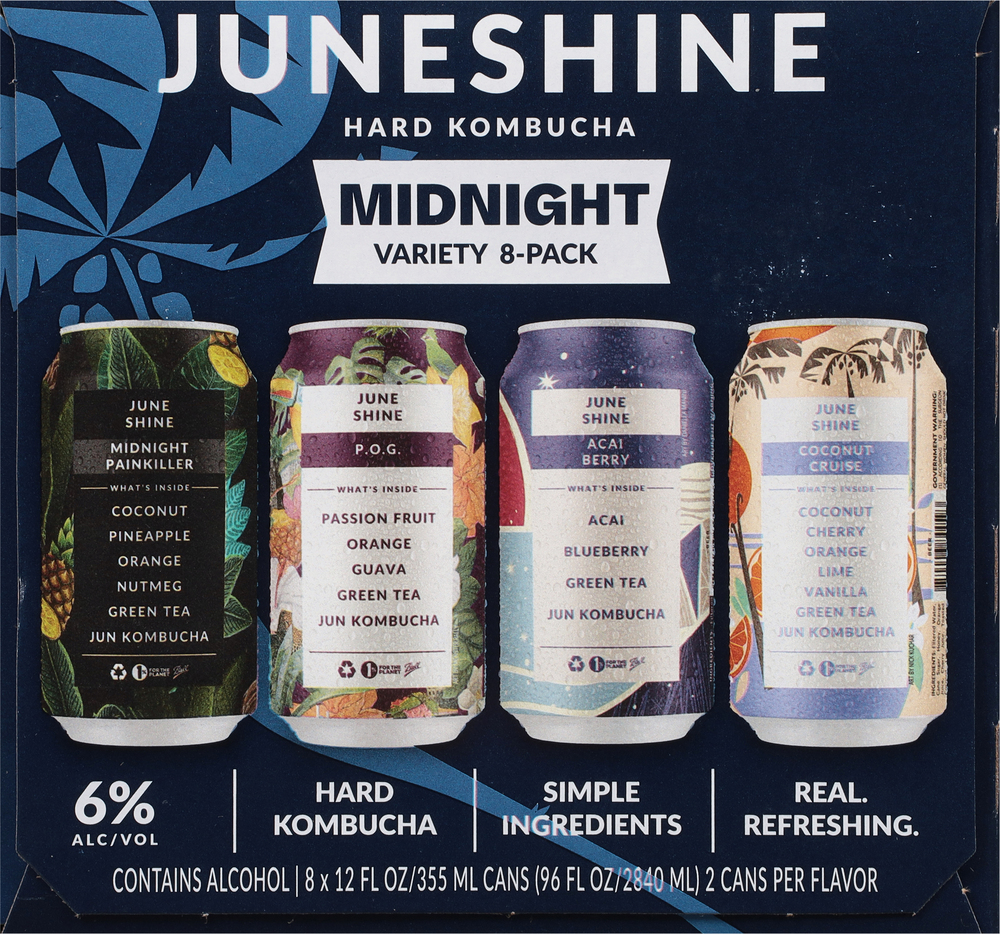 June Shine Hard Kombucha, Midnight Variety, 8 Pack