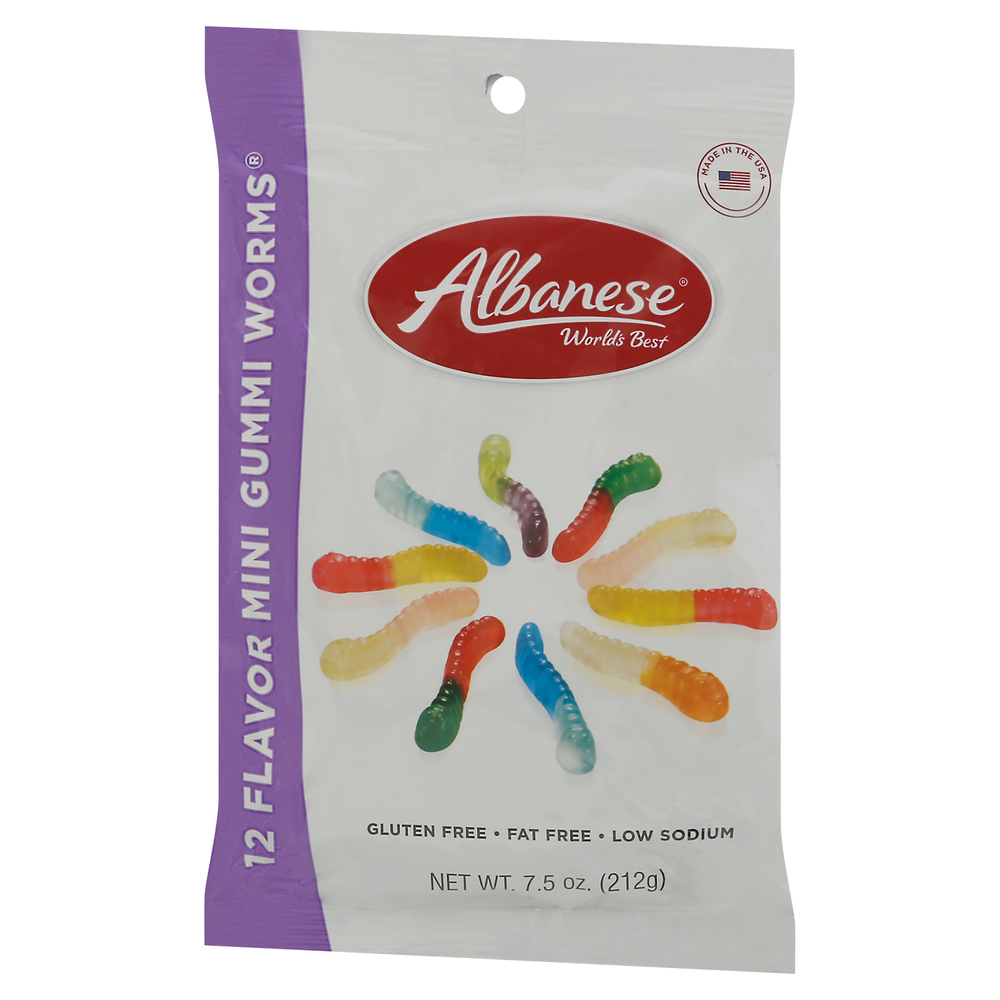 Albanese World's Best Gummi Worms, 12 Flavor, MiniFrontRightElevated