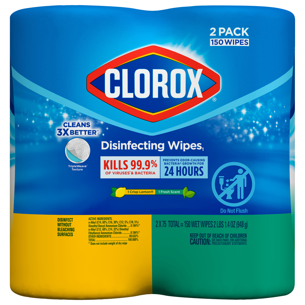 Clorox Disinfecting Wipes, Crisp Lemon/Fresh Scent, 2 Pack Clorox Disinfecting Wipes, Crisp Lemon/Fresh Scent, 2 Pack
