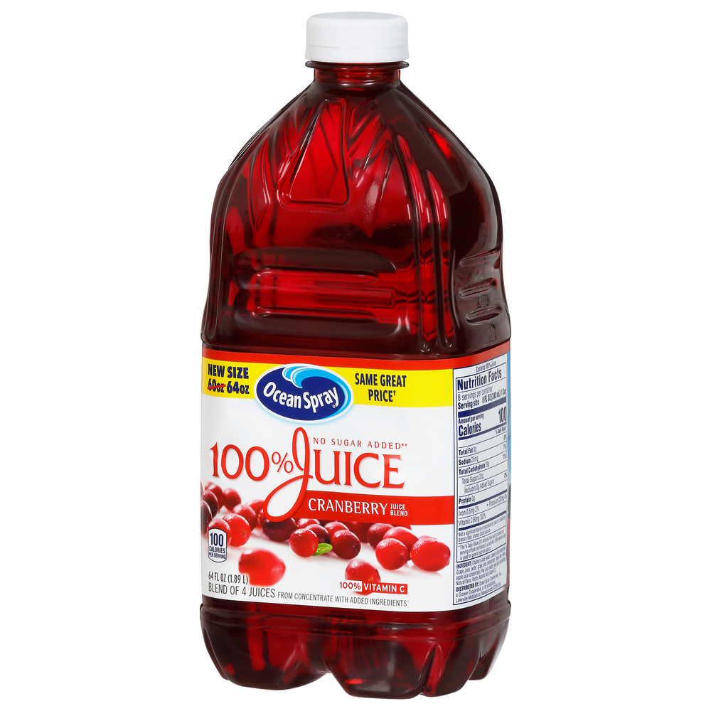 Ocean Spray 100 Juice, CranberryFrontRightElevated