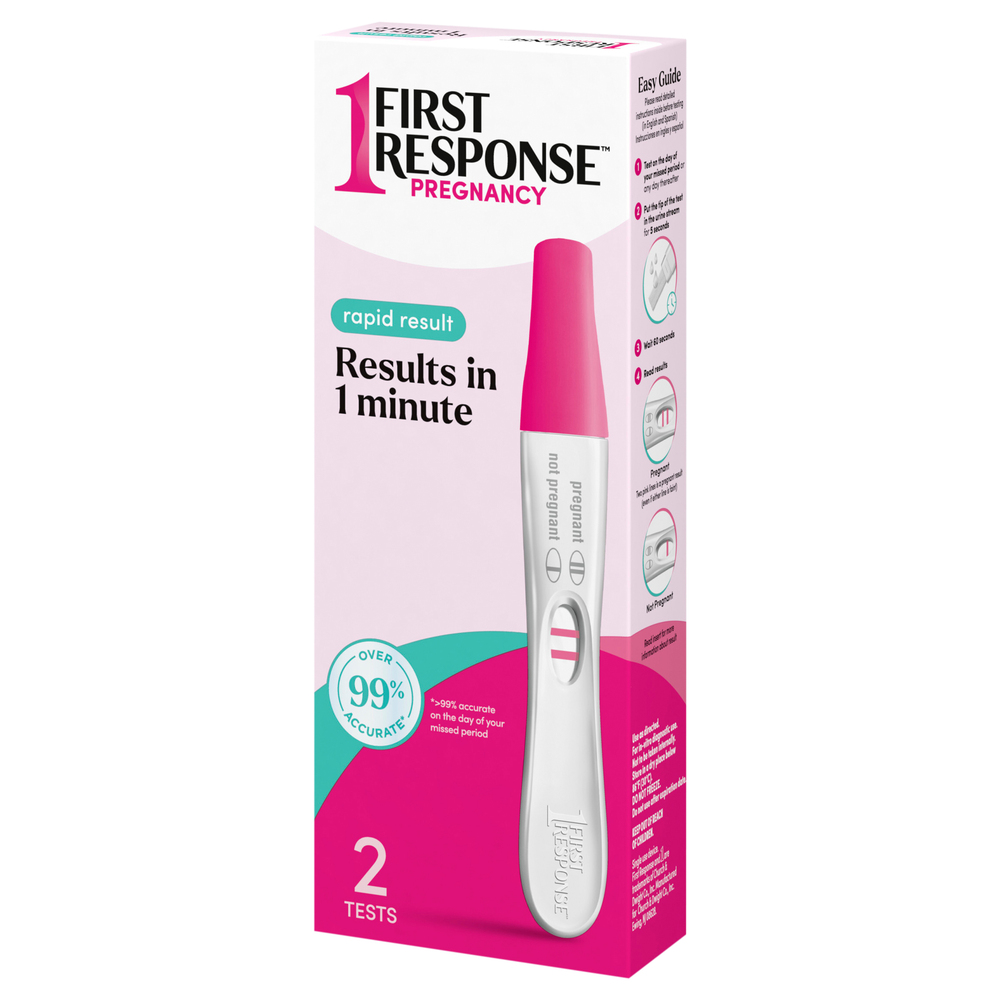 First Response Pregnancy Tests, Rapid ResultFrontRightElevated