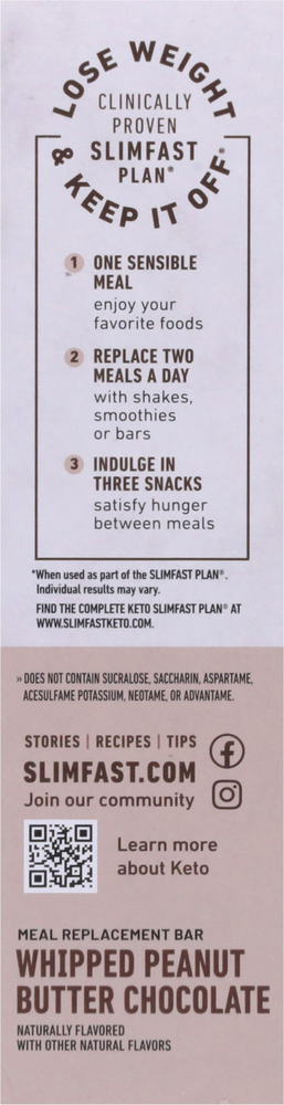SlimFast Keto Fat Bomb Meal Replacement Bar, Whipped Peanut Butter Chocolate