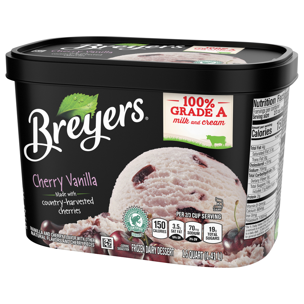Breyers Frozen Dairy Dessert, Cherry VanillaFrontRightElevated