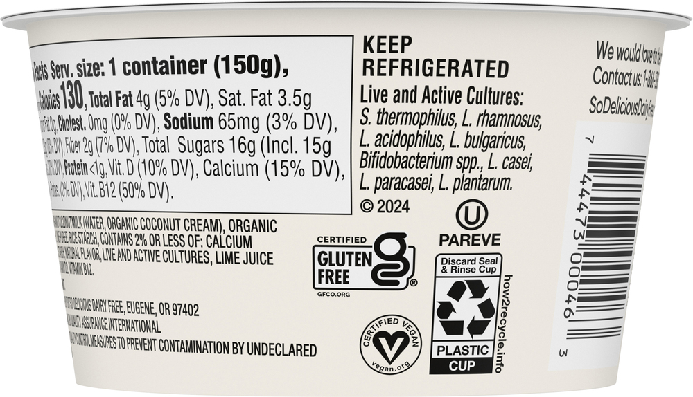 So Delicious Dairy Free Yogurt Alternative, Coconutmilk, Key LimePlanogramBack
