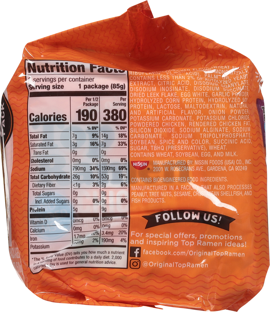 Nissin Top Ramen Ramen Noodle Soup, Chicken Flavor, 6 Pack