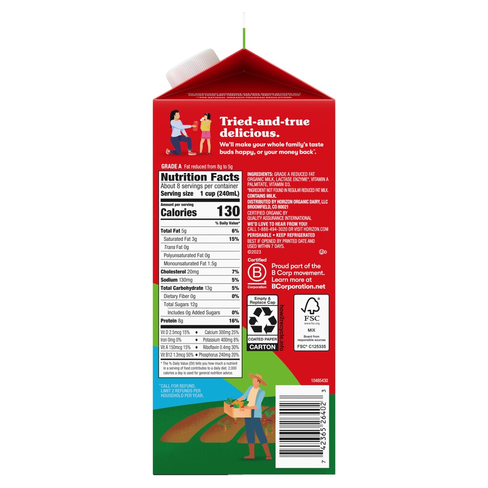 Horizon Organic Lactose Free 2% Reduced Fat Milk, 64 fl oz Half