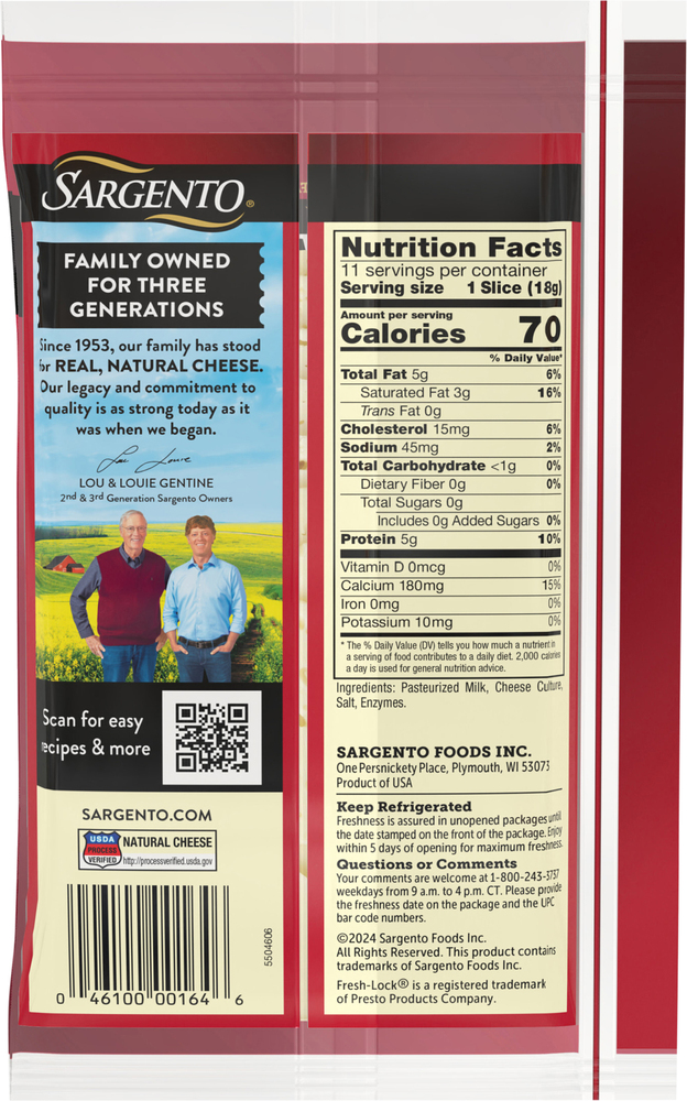 Sargento Sliced Cheese, Natural, Baby SwissPlanogramBack